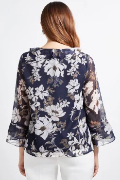 Chemisier À Motif Floral Avec Détails De Volants Et Garniture Ajourée