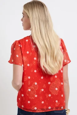 Chemisier Petite À Pois Avec Dentelle Dévorée Et Insert