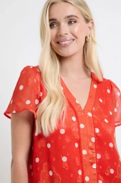 Chemisier Petite À Pois Avec Dentelle Dévorée Et Insert