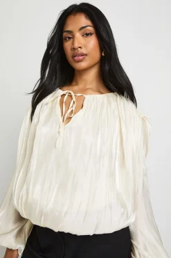 boohoo Chemisier plissé à col noué<Femme Tops