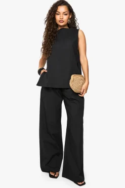 boohoo Chemisier sans manches en popeline et pantalon coordonné à jambes larges<Femme Pantalons|Ensembles