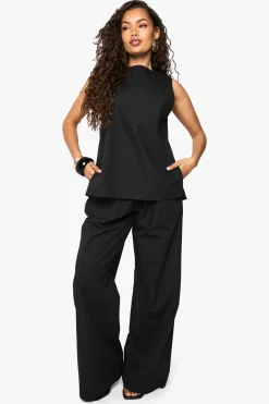 boohoo Chemisier sans manches en popeline et pantalon coordonné à jambes larges<Femme Pantalons|Ensembles