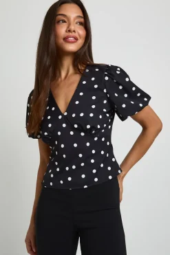 boohoo Chemisier Satiné À Pois Avec Manches Bouffantes<Femme Pois|Satin Et Dentelle