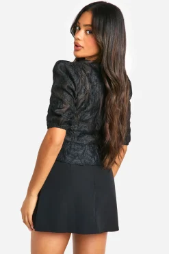 boohoo Chemisier Tie Front en burnout à manches volumineuses<Femme Tops