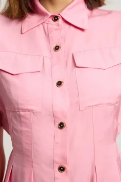 KarenMillen Chemisier tissé en viscose et lin de qualité supérieure avec surpiqûres et détail de couture à la taille<Femme Ensembles|Tops