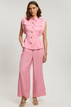 KarenMillen Chemisier tissé en viscose et lin de qualité supérieure avec surpiqûres et détail de couture à la taille<Femme Ensembles|Tops