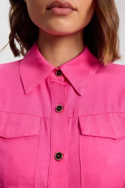 Chemisier Tissé En Viscose Lin Premium Avec Surpiqûres Et Détail Couture À La Taille