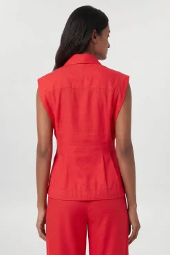 KarenMillen Chemisier Tissé Haut De Gamme En Viscose Lin Avec Surpiqûres Et Détail De Couture À La Taille<Femme Ensembles|Tops