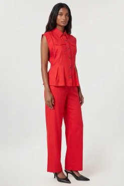 KarenMillen Chemisier Tissé Haut De Gamme En Viscose Lin Avec Surpiqûres Et Détail De Couture À La Taille<Femme Ensembles|Tops