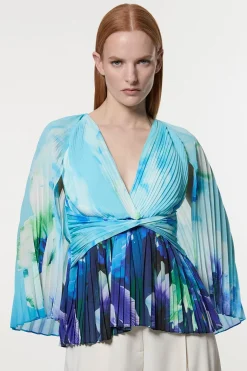 Chemisier tissé à plis doux à motif floral ombré avec cape
