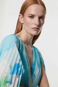 Chemisier tissé à plis doux à motif floral ombré avec cape