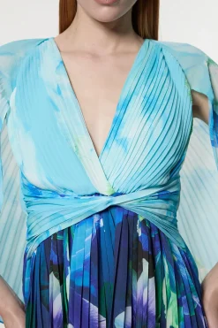 Chemisier tissé à plis doux à motif floral ombré avec cape