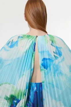 Chemisier tissé à plis doux à motif floral ombré avec cape