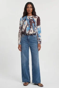 Chemisier Tissé Plissé Bleu Paisley