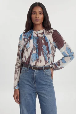 Chemisier Tissé Plissé Bleu Paisley