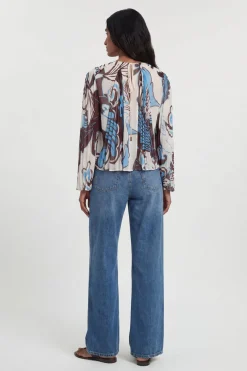 Chemisier Tissé Plissé Bleu Paisley