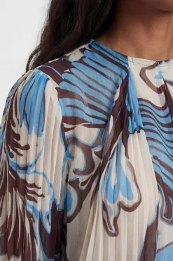 Chemisier Tissé Plissé Bleu Paisley