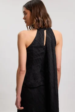 Chemisier Tissé À Rayures Slub Auto-rayées Avec Détail Foulard