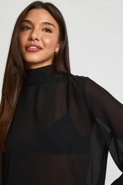 boohoo Chemisier Transparent Col Montant Manches Spectaculaires<Femme Tops