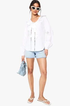 boohoo Chemisier À Volants Et Découpes Ajourées<Femme Tops