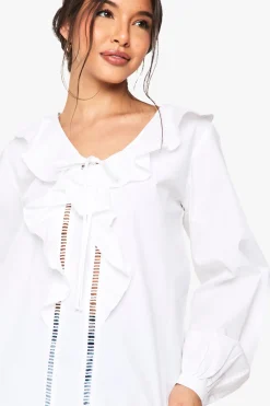 boohoo Chemisier À Volants Et Découpes Ajourées<Femme Tops