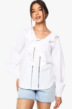 boohoo Chemisier À Volants Et Découpes Ajourées<Femme Tops