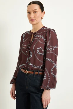 Wallis Chemisier À Volants Et Imprimé Chaînes<Femme Looks Chocolat|Tops D’Automne