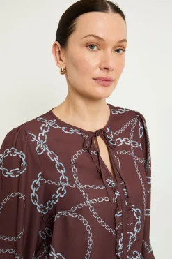 Wallis Chemisier À Volants Et Imprimé Chaînes<Femme Looks Chocolat|Tops D’Automne