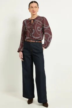 Wallis Chemisier À Volants Et Imprimé Chaînes<Femme Looks Chocolat|Tops D’Automne