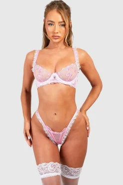 Cherry Embroidered Ruffle Balcony Bra