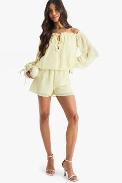 boohoo Chiffon Bardot Playsuit à taille tombante<Femme Combinaisons Et Combishorts