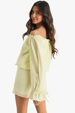 boohoo Chiffon Bardot Playsuit à taille tombante<Femme Combinaisons Et Combishorts
