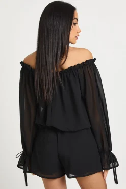 boohoo Chiffon Combinaison à Manches Longues à Volants<Femme Combinaisons Et Combishorts