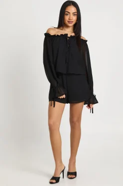 boohoo Chiffon Combinaison à Manches Longues à Volants<Femme Combinaisons Et Combishorts