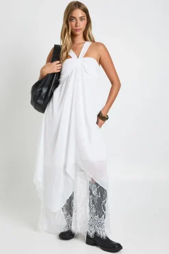 boohoo Chiffon Lace Mix Halterneck Maxi Dress<Femme Satin Et Dentelle|Robes