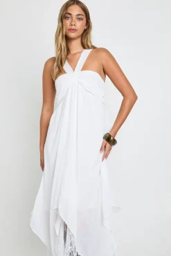 boohoo Chiffon Lace Mix Halterneck Maxi Dress<Femme Satin Et Dentelle|Robes