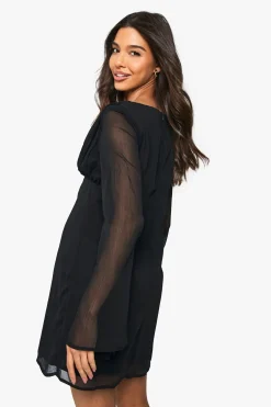 Chiffon Plunge Mini Dress
