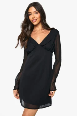 Chiffon Plunge Mini Dress