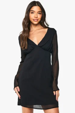 Chiffon Plunge Mini Dress