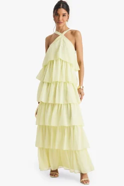 boohoo Chiffon Robe Maxi à Étages à Col Halter<Femme Robes|Robe Invitée Mariage