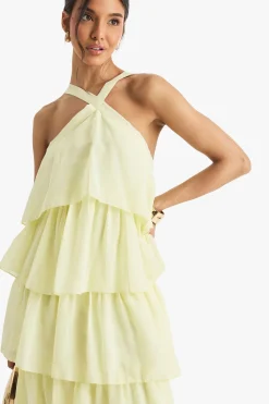 boohoo Chiffon Robe Maxi à Étages à Col Halter<Femme Robes|Robe Invitée Mariage