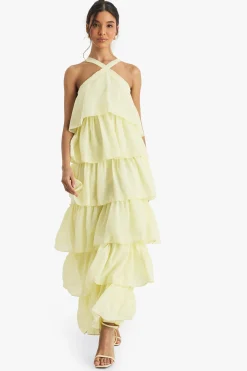 boohoo Chiffon Robe Maxi à Étages à Col Halter<Femme Robes|Robe Invitée Mariage