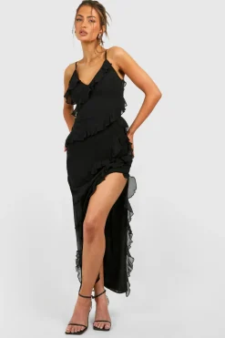 boohoo Chiffon Ruffle Maxi Slip Dress<Femme Robes De Soirée|Toutes Les Robes