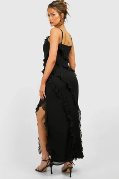 boohoo Chiffon Ruffle Maxi Slip Dress<Femme Robes De Soirée|Toutes Les Robes