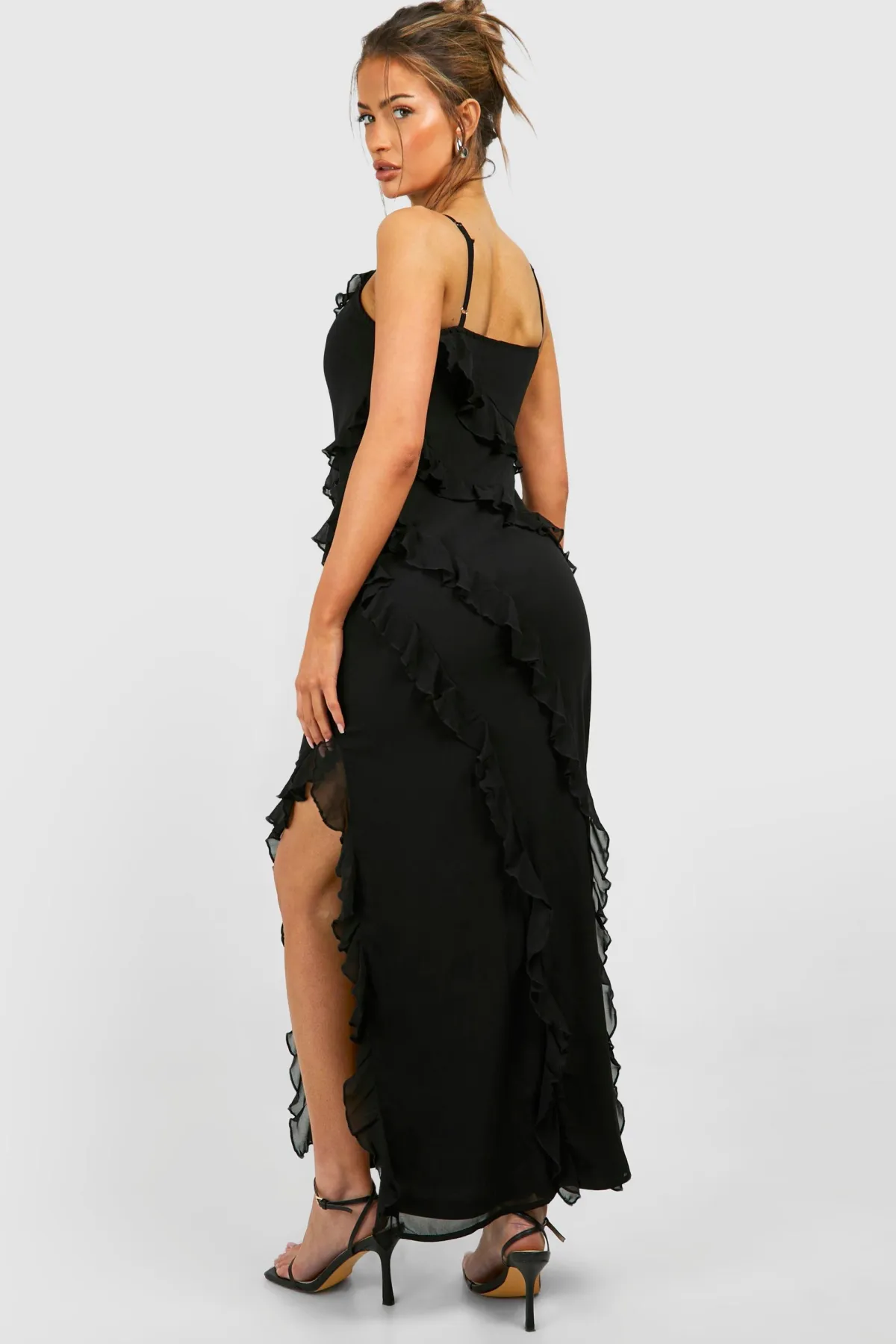 boohoo Chiffon Ruffle Maxi Slip Dress<Femme Robes De Soirée|Toutes Les Robes