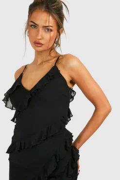boohoo Chiffon Ruffle Maxi Slip Dress<Femme Robes De Soirée|Toutes Les Robes