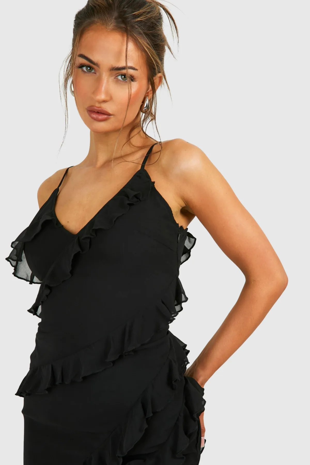 boohoo Chiffon Ruffle Maxi Slip Dress<Femme Robes De Soirée|Toutes Les Robes