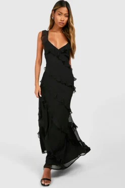 Chiffon Ruffle Strappy Maxi Dress devient Robe Maxi en Chiffon à Volants et Bretelles