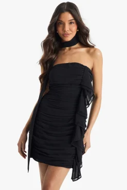 boohoo Chiffon Scarf Detail Ruched Mini Dress<Femme Robes Moulantes|Robes