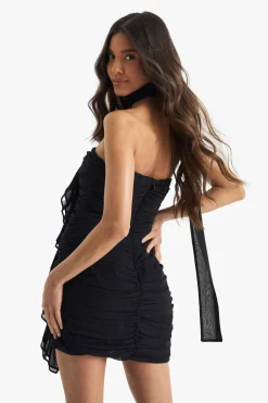 boohoo Chiffon Scarf Detail Ruched Mini Dress<Femme Robes Moulantes|Robes